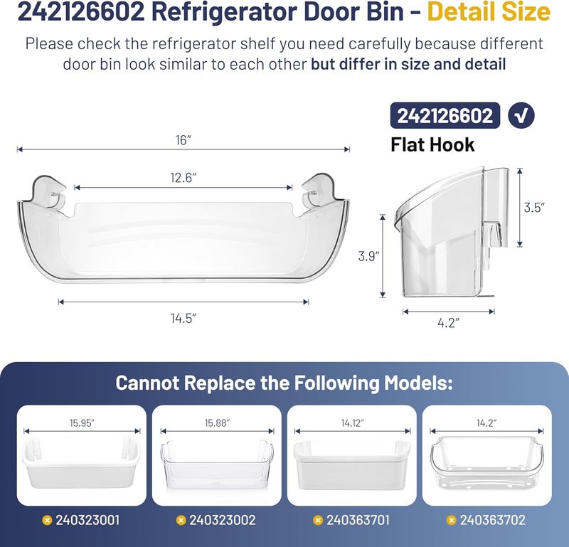 Fetechmate 242126602 Refrigerator Door Bin Shelf Replacement for Frigi-daire Refrigerator Bottom Side Door Shelf Bin 2 Shelves, Refrigerator Door Bin Replace FFSS2625TS0 LFSS2612TF0-2 Pack - Image 2